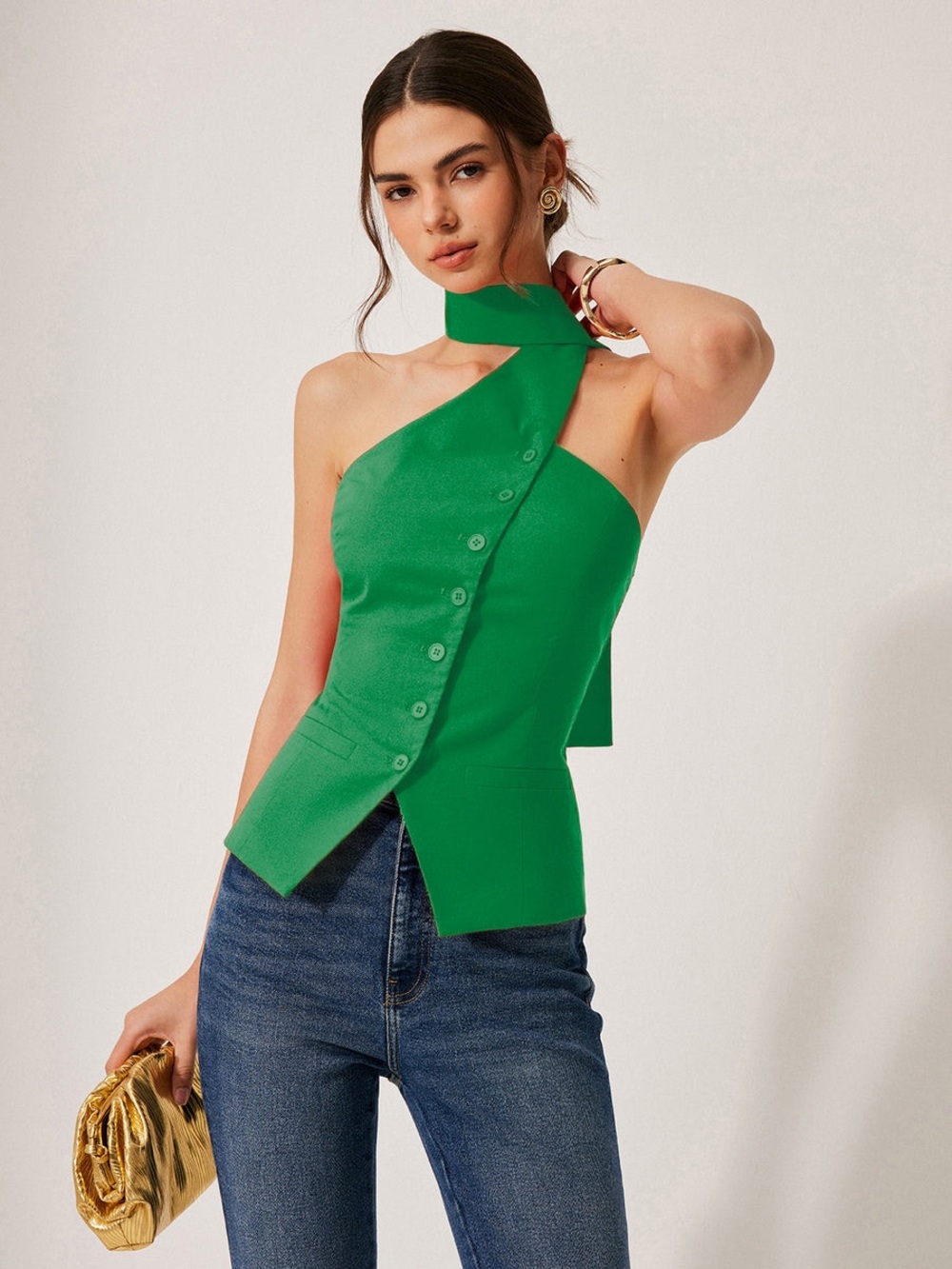 COMMENSE Cotton/Linen Halter Top